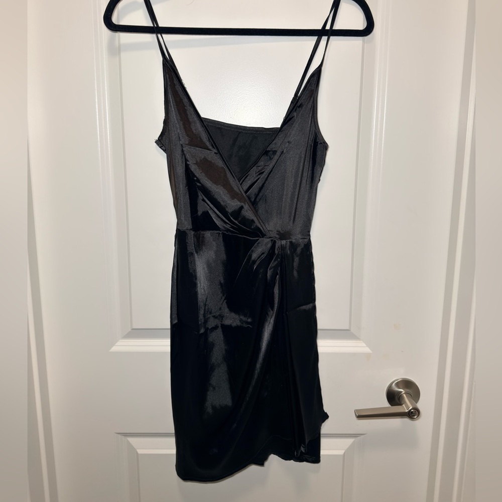 SHEIN Black Backless Satin Dress